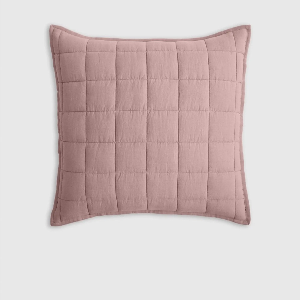 NEW - Quince - European Linen Box Quilted Euro Sham - Dusty Mauve